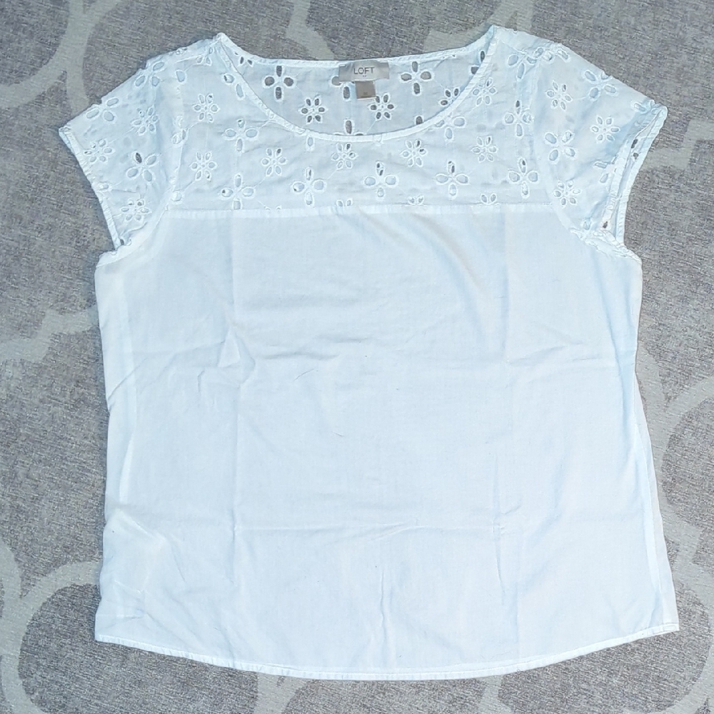 LOFT White Eyelet Floral Blouse - Picture 3 of 4